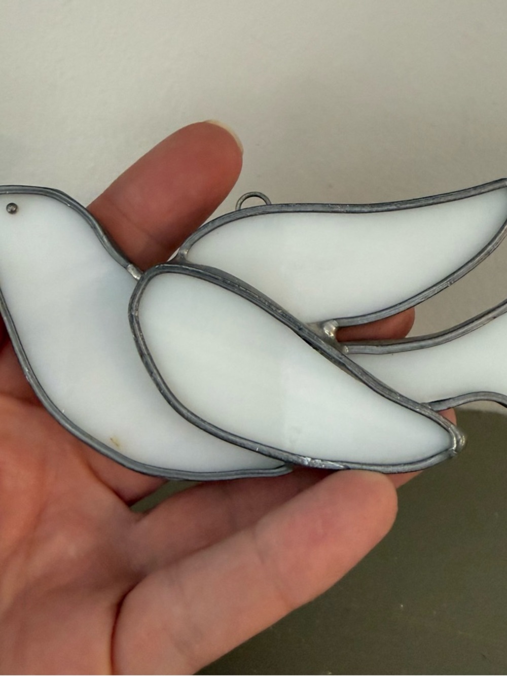 Vintage White Dove Stained Glass Sun catcher Window Decor White Wings